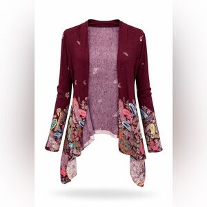 Sparrow Burgundy Paisley Open Cardigan